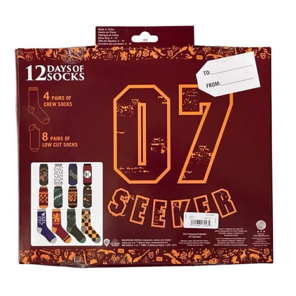 Harry Potter 12 Days Of Socks Crew & Low Cut Socks Shoe Size 4-10